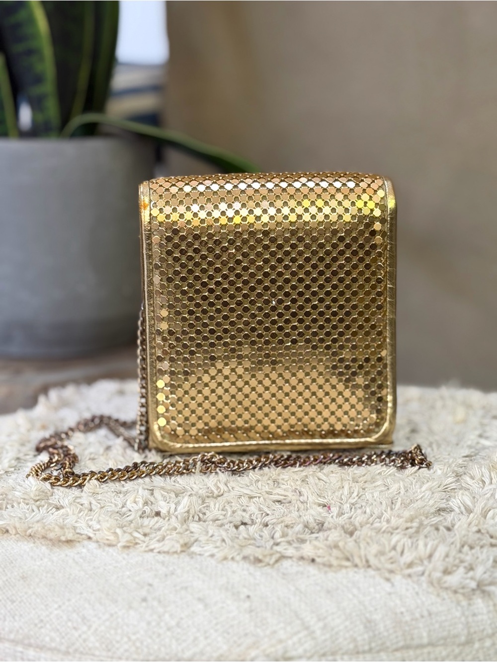 Vintage Whiting & Davis Style Gold Mesh Crossbody Bag